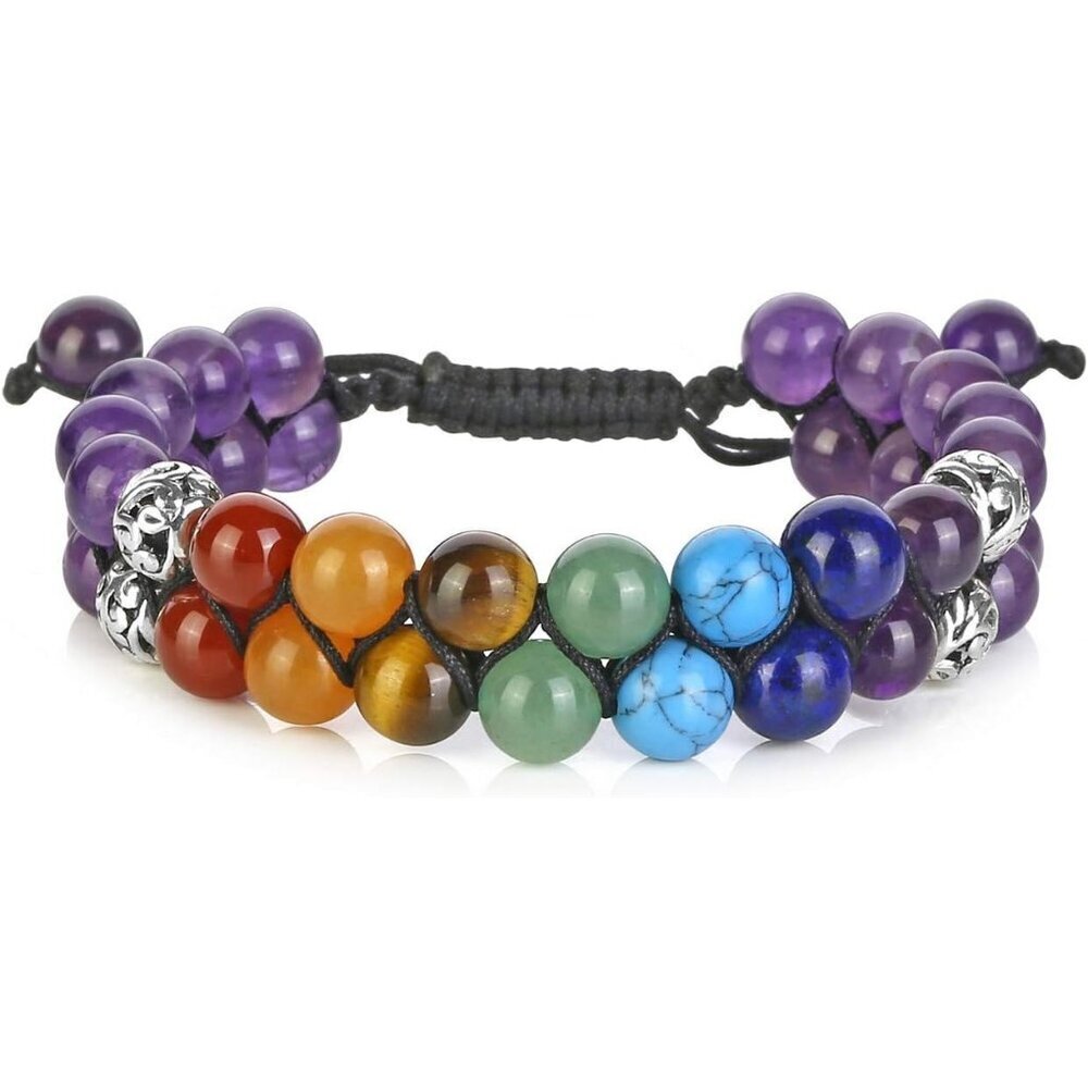 Purple Amethyst Crystals Yoga Stone Bead Chakra Relax Bracelet for Womens Mens